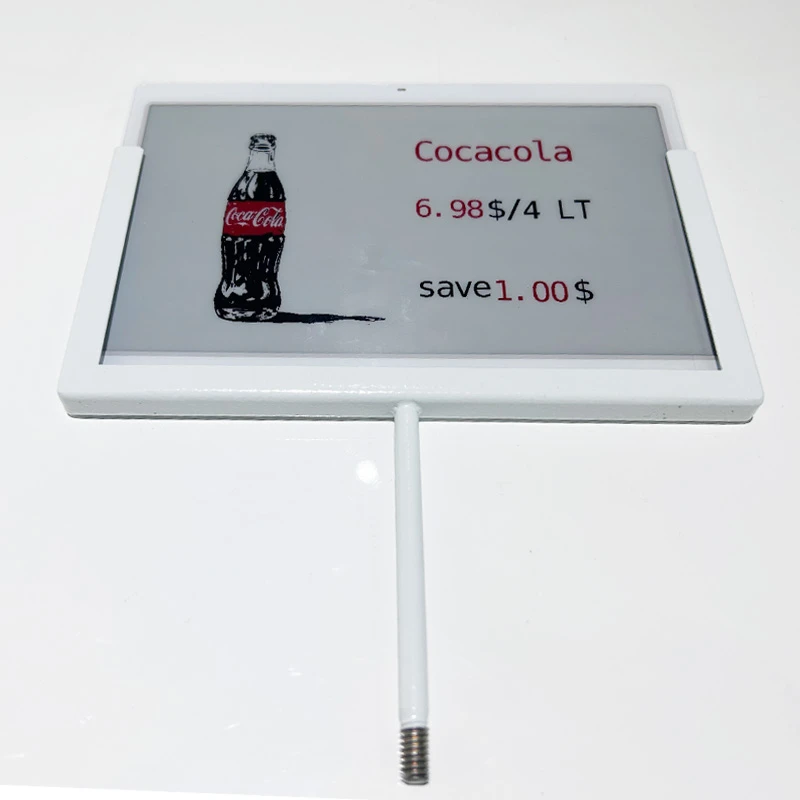 7,3 inch elektronisch prijskaartje met metalen schroefbevestiging Coca-cola-stijl