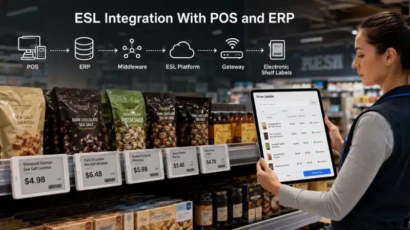 Integratie van elektronische schaplabels met POS en ERP: API's, gegevenstoewijzing, foutafhandeli...